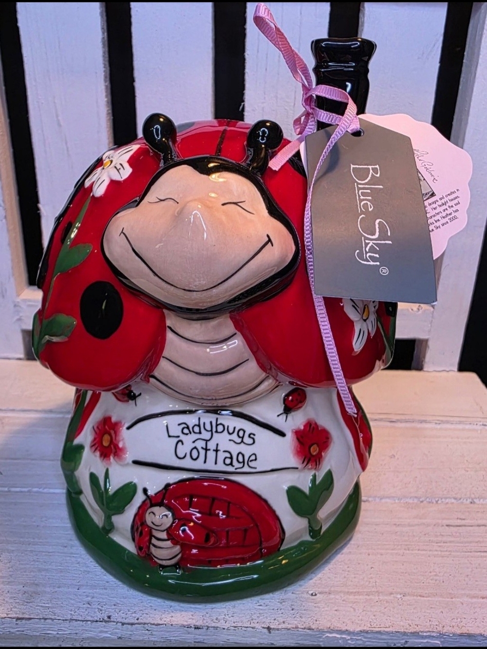 🐞NWT! Blue Sky Clayworks Ladybug Cottage Candle House Heather Goldminc.